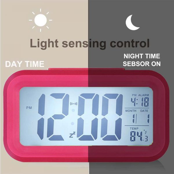 DELLY LED Digital Clock Time With sensor light Calendar & Thermometer Alarm - Pink