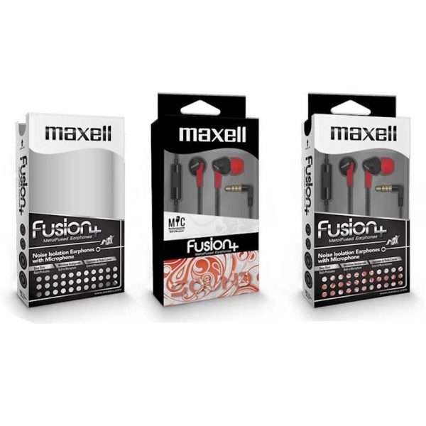 Maxell Fusion+ Ear Buds with Built-in earphone Microphone Blood for Mobile Phone