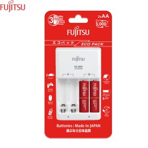 Fujitsu Eco Pack Basic Charger with 2pcs AA 950mah Battery Set (FCT345CEFXL (B))