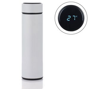 Delly Stainless Steel 500ml Vacuum Bottle for Hot Cold water with Digital LED Temperature White DTB-W