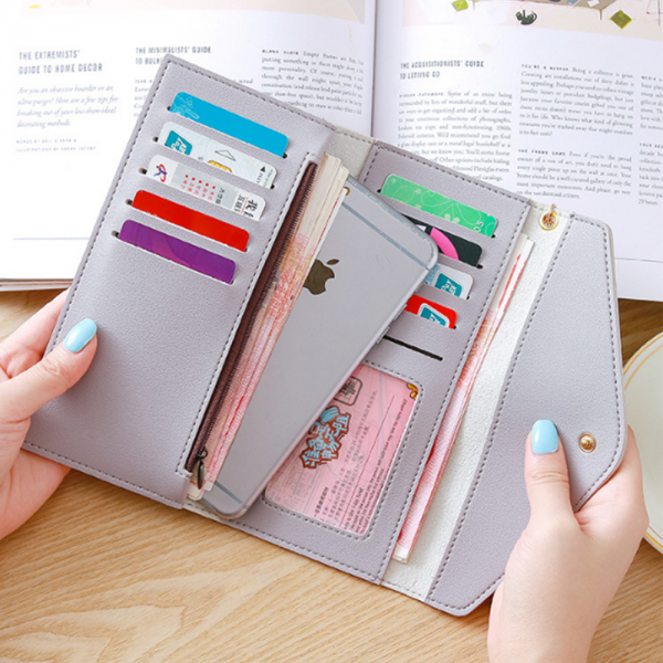 Delly Women Purse Fashion Korean Leather Wallet Long style Purse Zip Card coin Holder - Pink LWP-PK