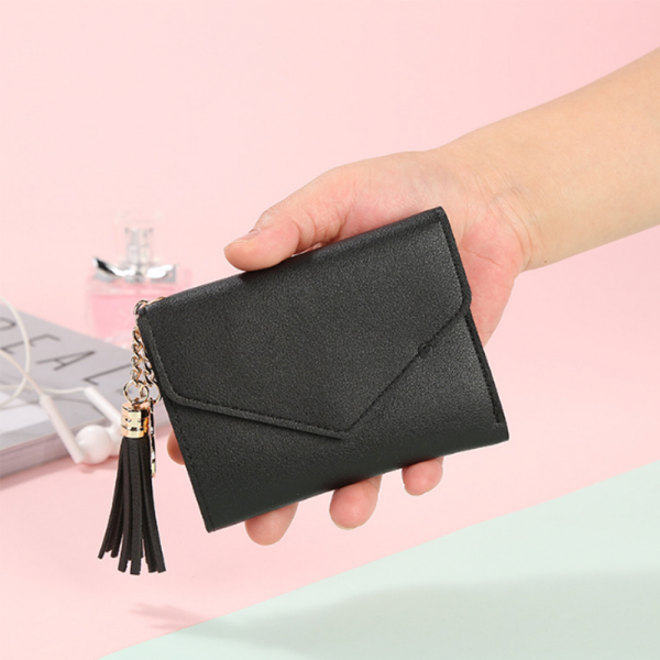 Delly Women Purse Fashion Korean Leather Wallet Short style Purse Zip Card coin Holder - Black SWP-BK
