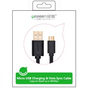 UGREEN 2.0A High Speed SYNC Micro USB cable 24k Gold-plated 0.5meter US125 10835- Black